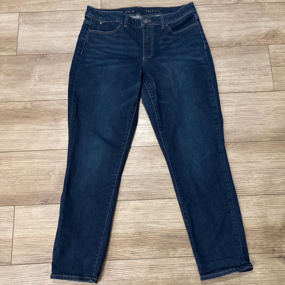 Talbots Curvy Ankle Jeans Womens 12 Dark Wash Denim Straight Leg Stretch Pants